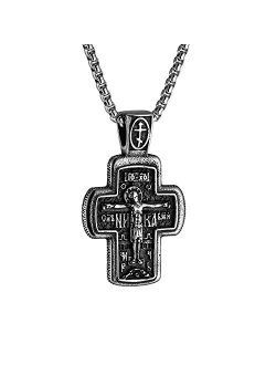 Men Jesus Christ Crucifix Cross Pendant Necklace with 22 2 Inches Chain Silver