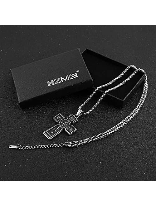 HZMAN Men Jesus Christ Crucifix Cross Pendant Necklace with 22+2 Inches Chain （Silver）