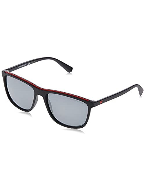 Emporio Armani Sunglasses Black Frame, Light Grey Black Mirror Lenses, 57MM