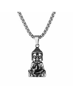 Vintage Stainless Steel Tibetan Amitabha Buddha Pendant Mala Prayer Buddhist Necklace Lucky Amulet