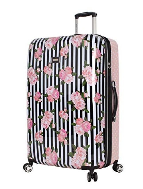 Betsey Johnson 30 Inch Checked Luggage Collection - Expandable Scratch Resistant (ABS + PC) Hardside Suitcase - Designer Lightweight Bag with 8-Rolling Spinner Wheels (30