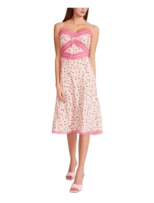 Betsey Johnson Printed Lace-Trimmed Midi Slip Dress