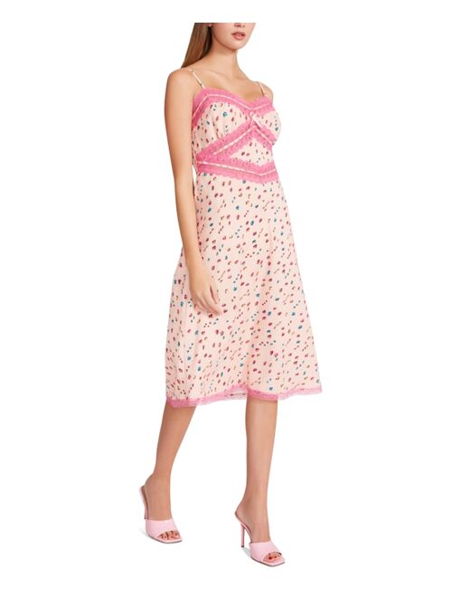 Betsey Johnson Printed Lace-Trimmed Midi Slip Dress