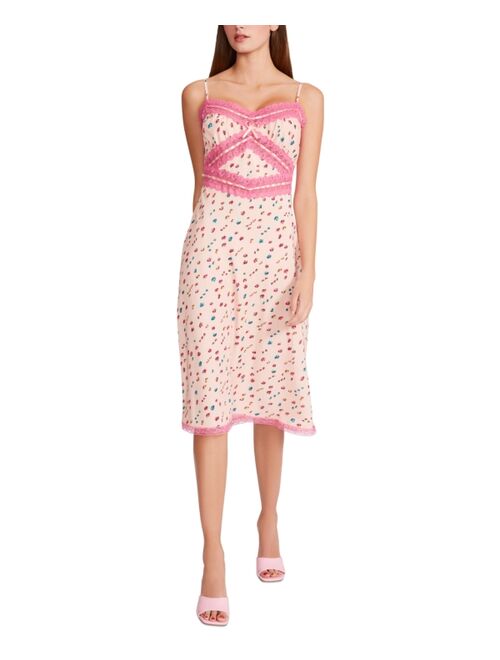 Betsey Johnson Printed Lace-Trimmed Midi Slip Dress