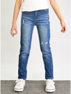 Boys Bleach Wash Ripped Frayed Jeans