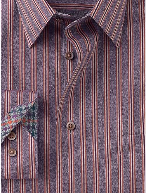 Paul Fredrick Men's Classic Fit Non-Iron Cotton Stripe Dress Shirt