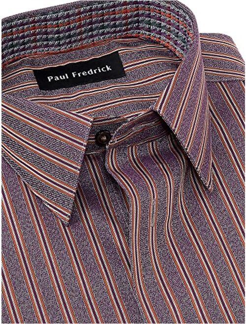 Paul Fredrick Men's Classic Fit Non-Iron Cotton Stripe Dress Shirt