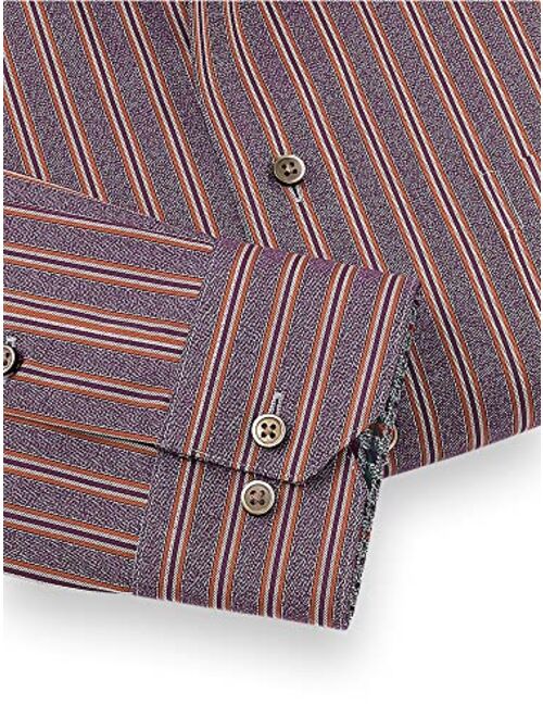 Paul Fredrick Men's Classic Fit Non-Iron Cotton Stripe Dress Shirt