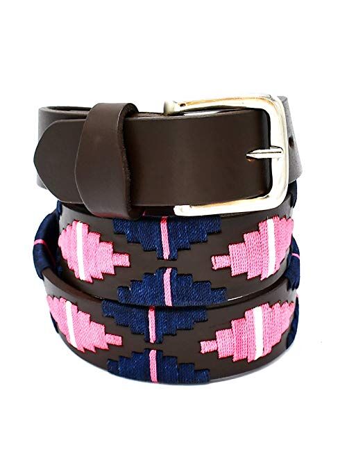 AAProTools Polo Belt Hand-Stitched leather belt Navy Blue & Pink Color 38" BLT-06