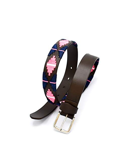 AAProTools Polo Belt Hand-Stitched leather belt Navy Blue & Pink Color 38" BLT-06