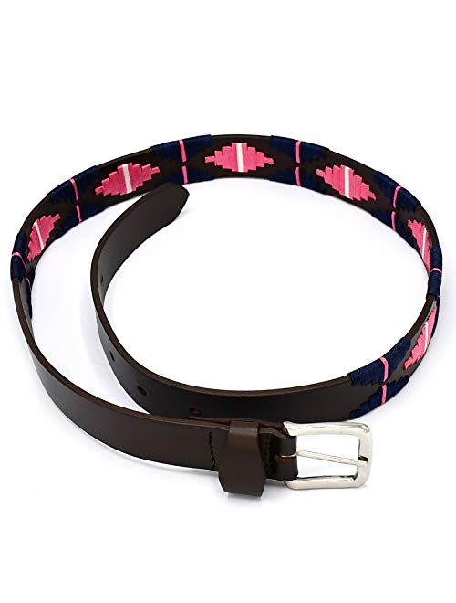 AAProTools Polo Belt Hand-Stitched leather belt Navy Blue & Pink Color 38" BLT-06