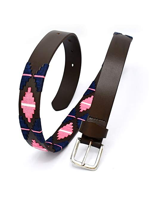 AAProTools Polo Belt Hand-Stitched leather belt Navy Blue & Pink Color 38" BLT-06