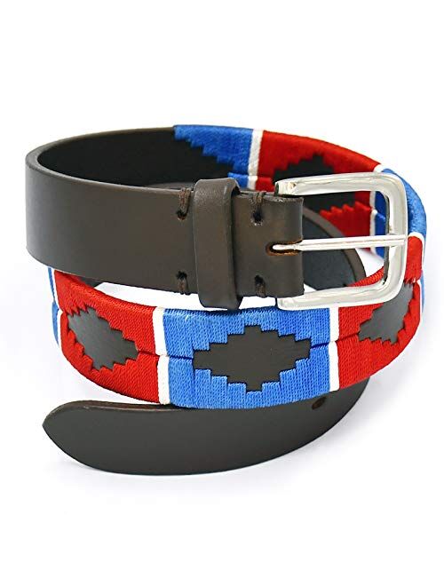 AAProTools Polo Belt Hand-Stitched leather belt Blue & Red Color 29" BLT-04