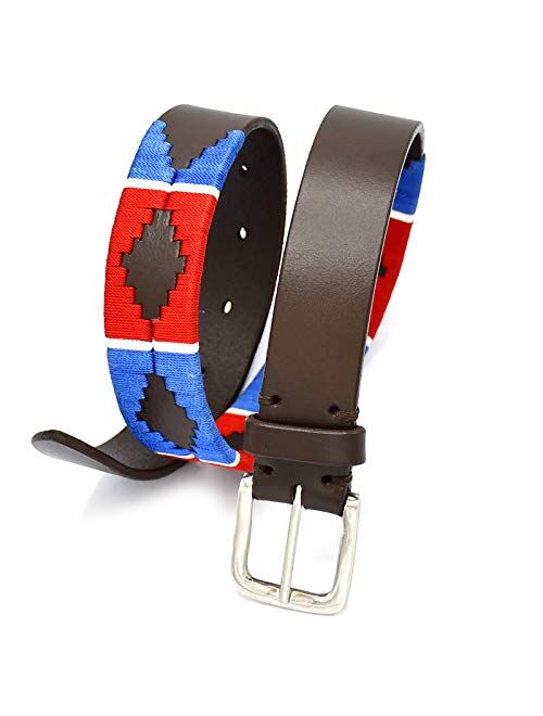 AAProTools Polo Belt Hand-Stitched leather belt Blue & Red Color 29" BLT-04