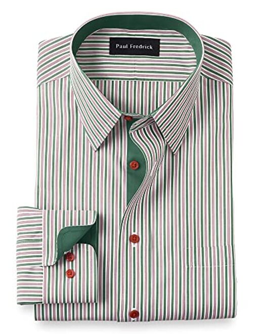 Paul Fredrick Men's Classic Fit Non-Iron Cotton Stripe Dress Shirt