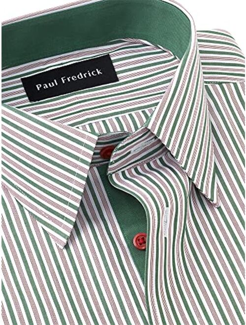 Paul Fredrick Men's Classic Fit Non-Iron Cotton Stripe Dress Shirt