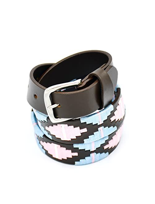 OdontoMed2011 Polo Belt Hand-Stitched leather belt Sky Blue & Pink Color 36" Length With Buckle BLT-08