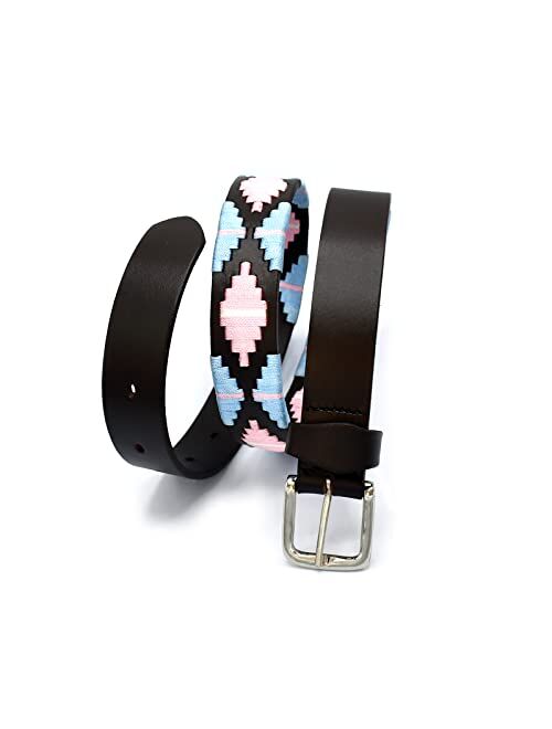 OdontoMed2011 Polo Belt Hand-Stitched leather belt Sky Blue & Pink Color 36" Length With Buckle BLT-08