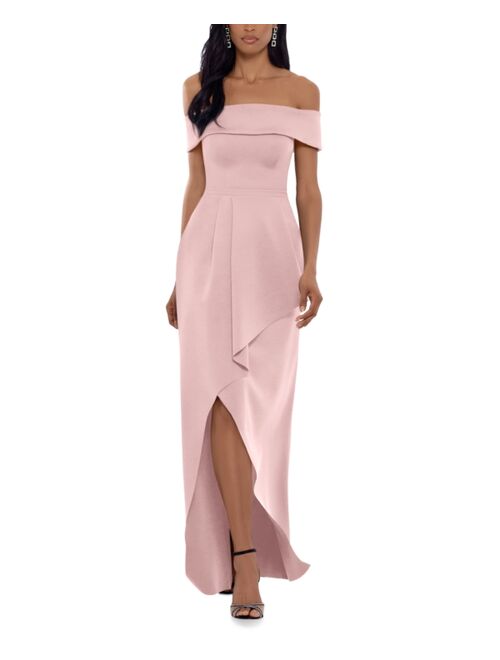 XSCAPE Off-The-Shoulder Asymmetrical-Hem Gown