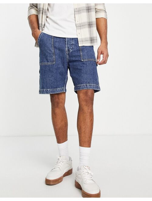 Jack & Jones Intelligence denim worker shorts in mid blue