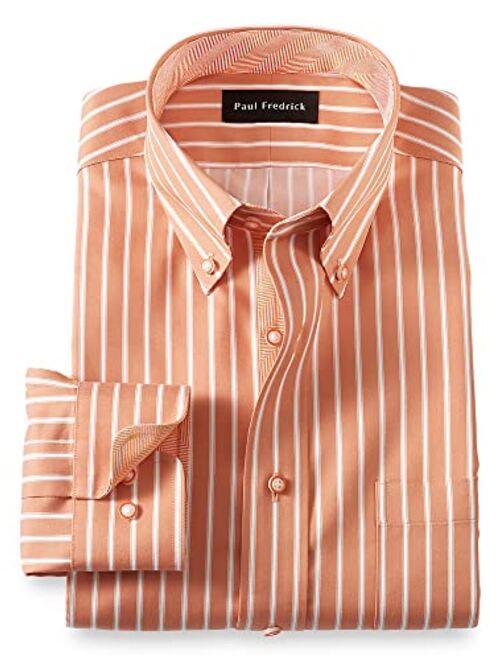 Paul Fredrick Men's Classic Fit Non-Iron Cotton Stripe Dress Shirt