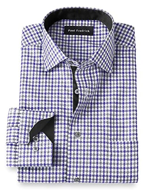 Paul Fredrick Men's Tailored Fit Non-Iron Cotton Check Dress Shirt