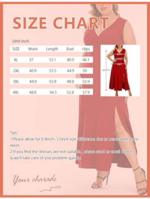 GXLU Women's Plus Size Sleeveless Deep V Neck Front Split Long Maxi Wrap Dress