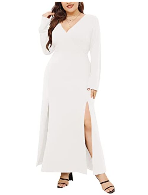 GXLU Women's Plus Size Sleeveless Deep V Neck Front Split Long Maxi Wrap Dress