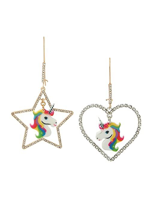 Betsey Johnson Unicorn Mismatch Dangle Earrings