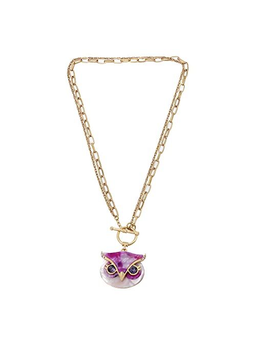 Betsey Johnson Owl Short Pendant Toggle Necklace