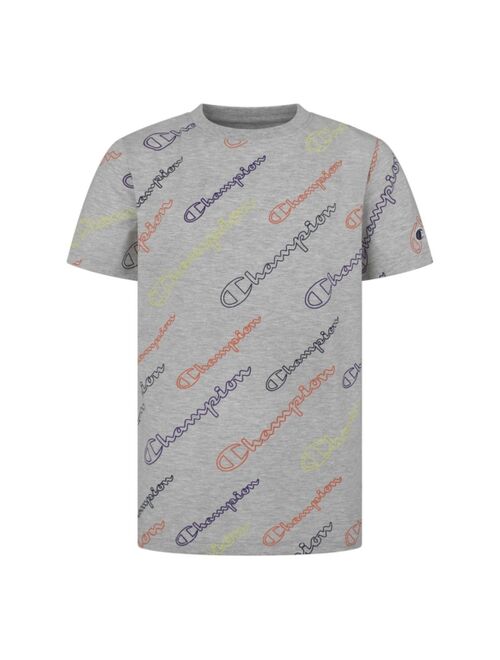 Champion Little Boys All Over Print Open Diagonal Script T-shirt