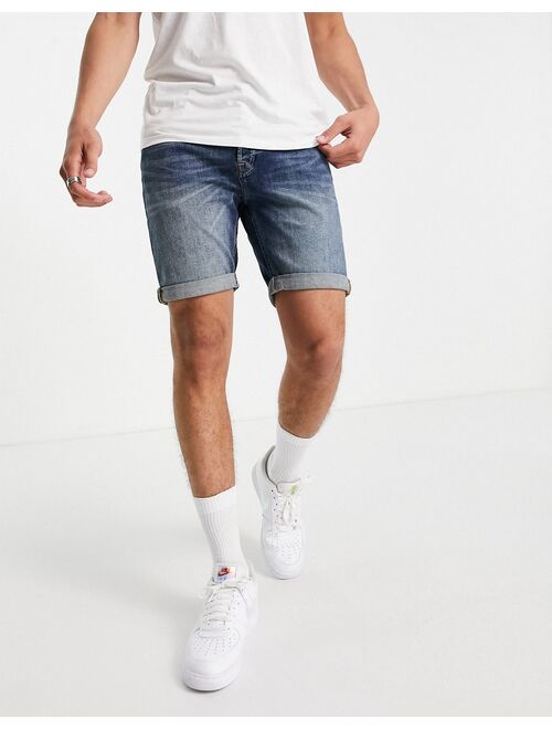 Jack & Jones Intelligence denim short in mid blue washed