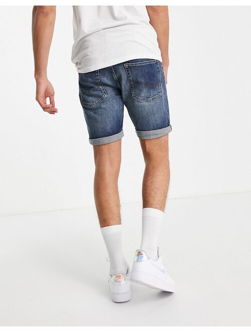 Jack & Jones Intelligence denim short in mid blue washed