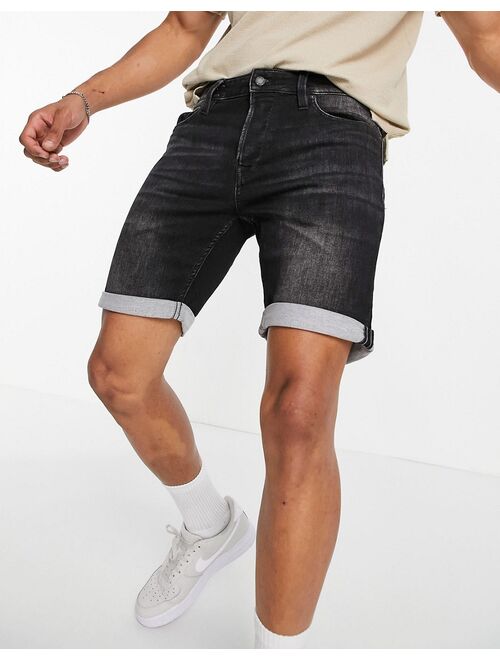 Jack & Jones denim shorts in washed black