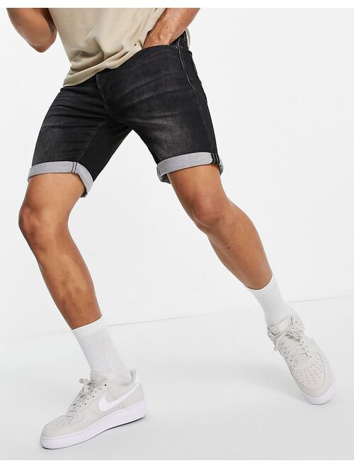 Jack & Jones denim shorts in washed black