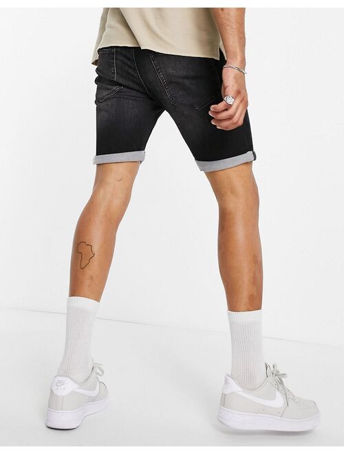 Jack & Jones denim shorts in washed black