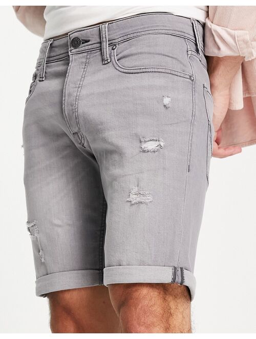 Jack & Jones Intelligence ripped denim shorts in gray