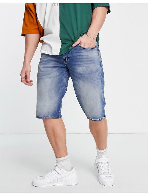 Jack & Jones long denim shorts in mid blue