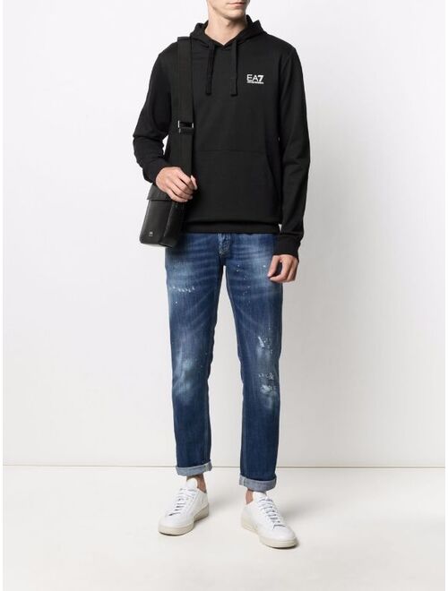 Ea7 Emporio Armani logo-print cotton hoodie