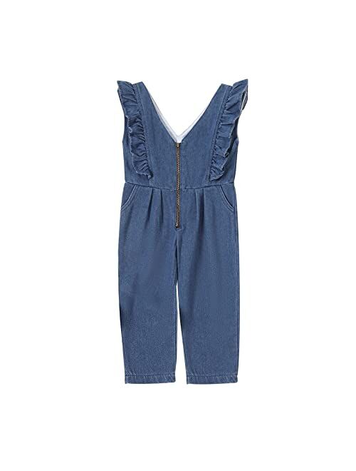 Tiacham Girls Jeans Romper Toddler Sleeveless Ruffle Halter Jumpsuits Baby Girl Denim Overalls Kids Pants