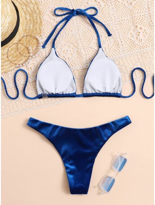 Shein Velvet Halter Bikini Swimsuit