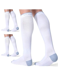 CelerSport 3 Pairs Compression Socks for Men and Women 20-30 mmHg Running Support Socks