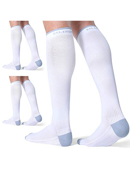 CelerSport 3 Pairs Compression Socks for Men and Women 20-30 mmHg Running Support Socks