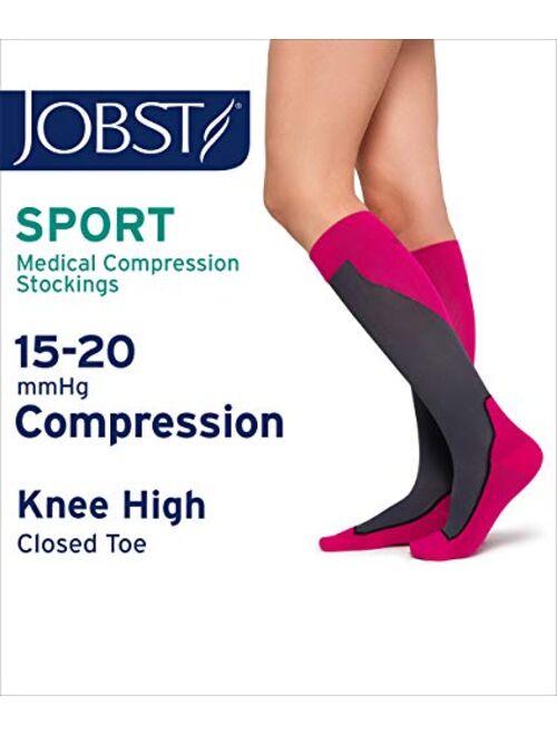 JOBST Sport Knee High 15-20 mmHg Compression Socks, Black/Cool Black, Medium