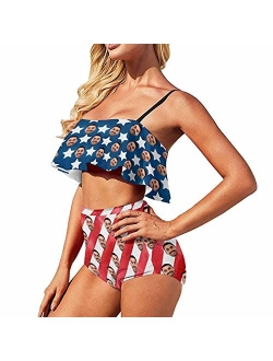 M Yescustom Custom Husband Face Swimsuits for Women, American Flag Two Piece Swimsuits, Customized Love Country Bikini for Summer Holiday