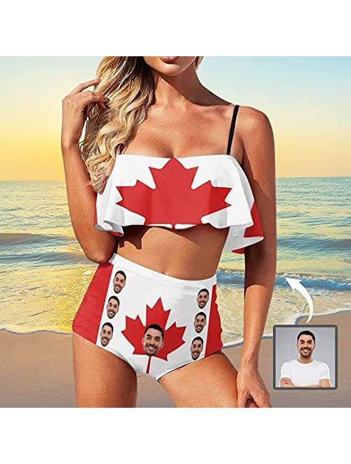 M Yescustom Custom Husband Face Swimsuits for Women, American Flag Two Piece Swimsuits, Customized Love Country Bikini for Summer Holiday