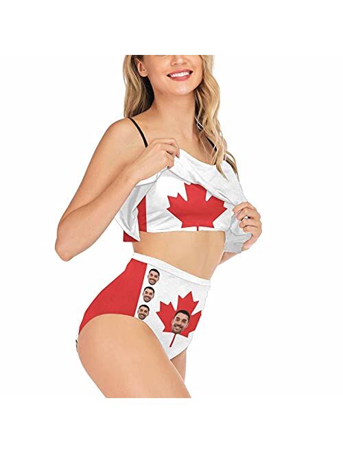 M Yescustom Custom Husband Face Swimsuits for Women, American Flag Two Piece Swimsuits, Customized Love Country Bikini for Summer Holiday