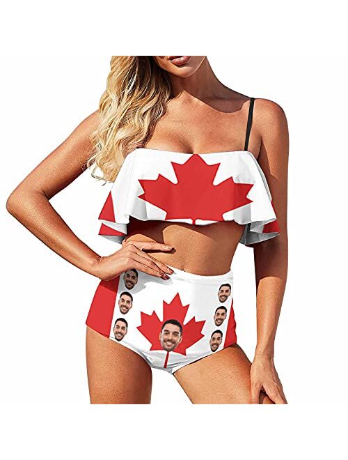 M Yescustom Custom Husband Face Swimsuits for Women, American Flag Two Piece Swimsuits, Customized Love Country Bikini for Summer Holiday