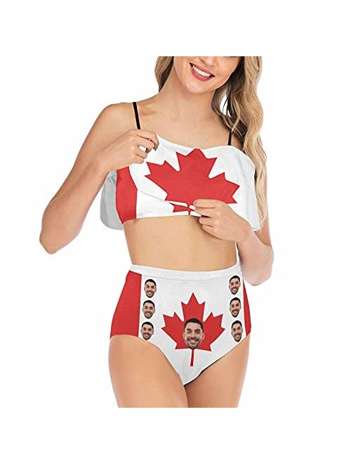 M Yescustom Custom Husband Face Swimsuits for Women, American Flag Two Piece Swimsuits, Customized Love Country Bikini for Summer Holiday