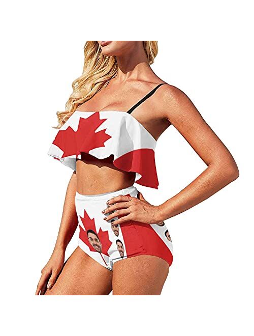 M Yescustom Custom Husband Face Swimsuits for Women, American Flag Two Piece Swimsuits, Customized Love Country Bikini for Summer Holiday